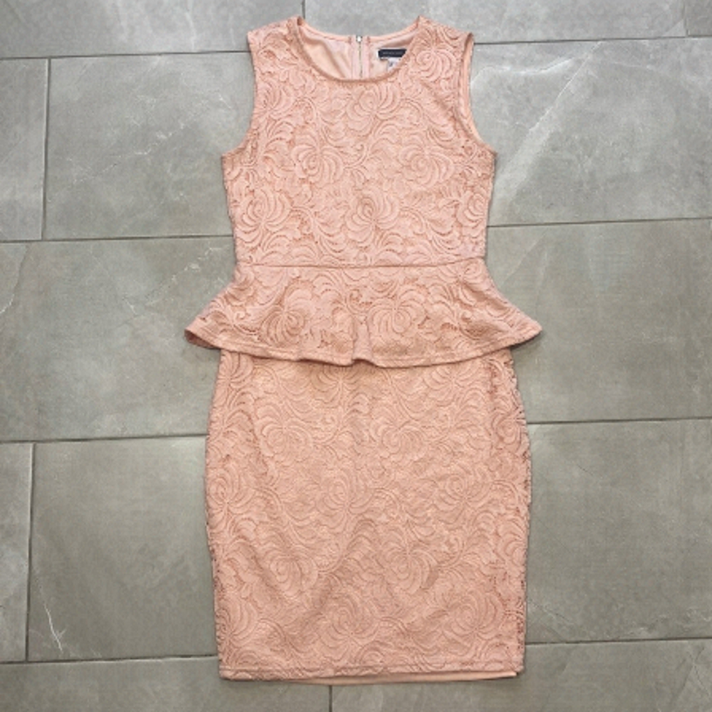 Floral Lace Overlay Peplum Dress | Light Pink | Bubble Gum Pink
